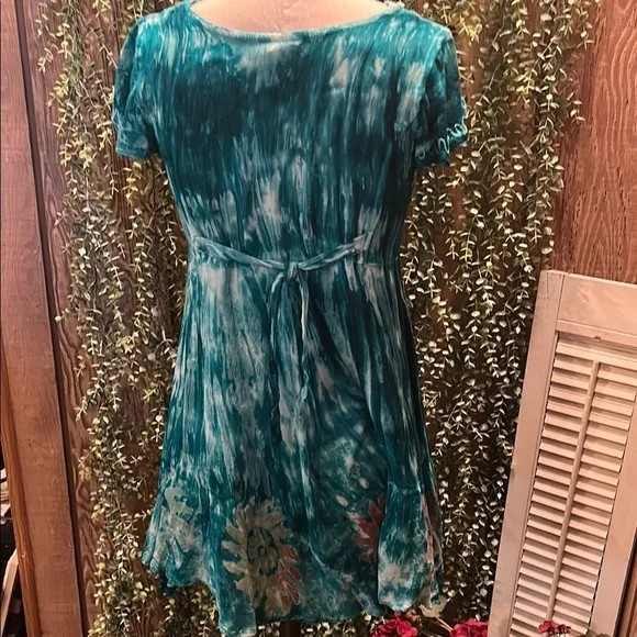 Teal Floral Women's Dress - Picture 4 of 5